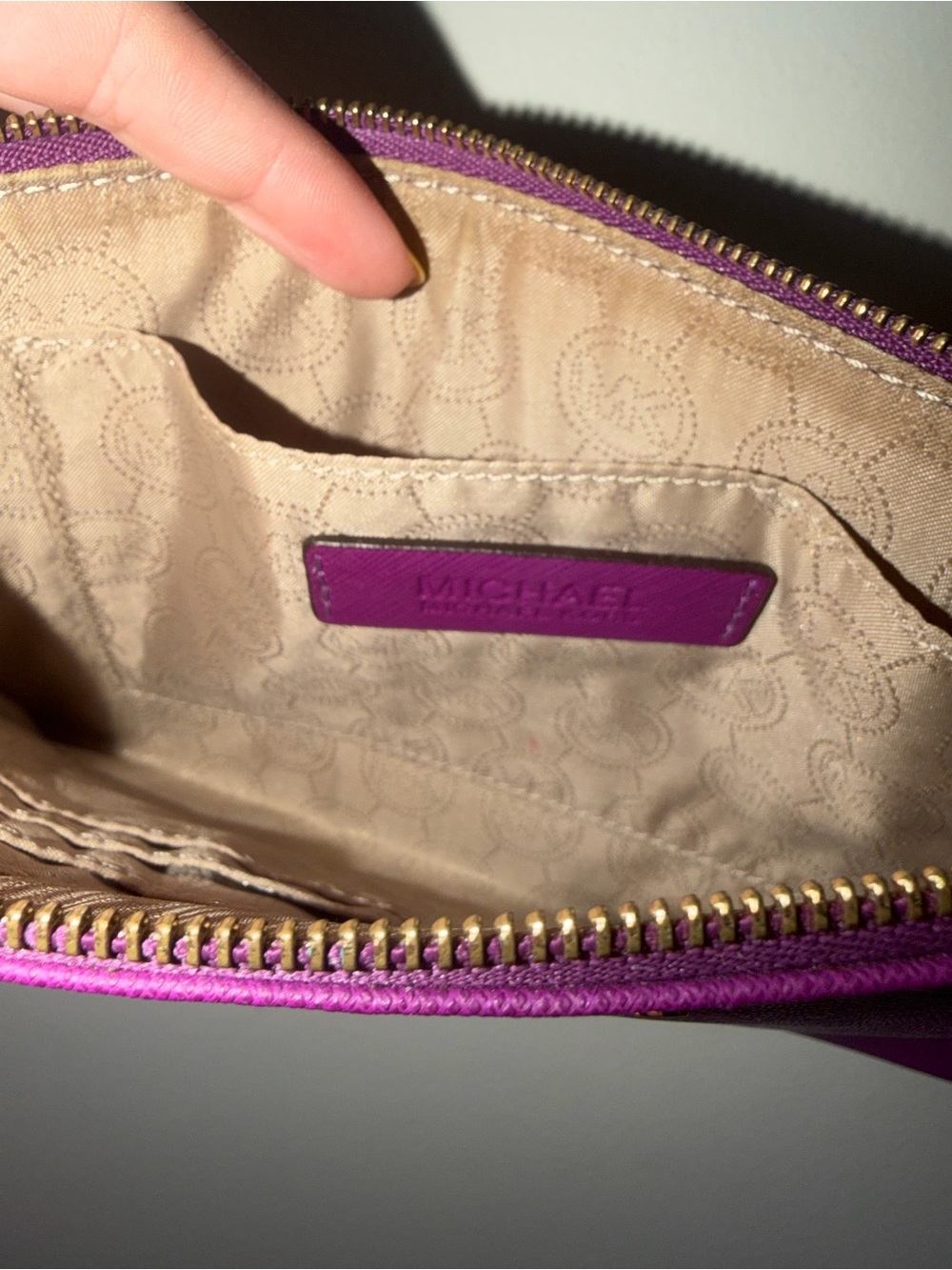 Michael Kors Purple Saffiano Leather Zip Pouch - Picture 5 of 5